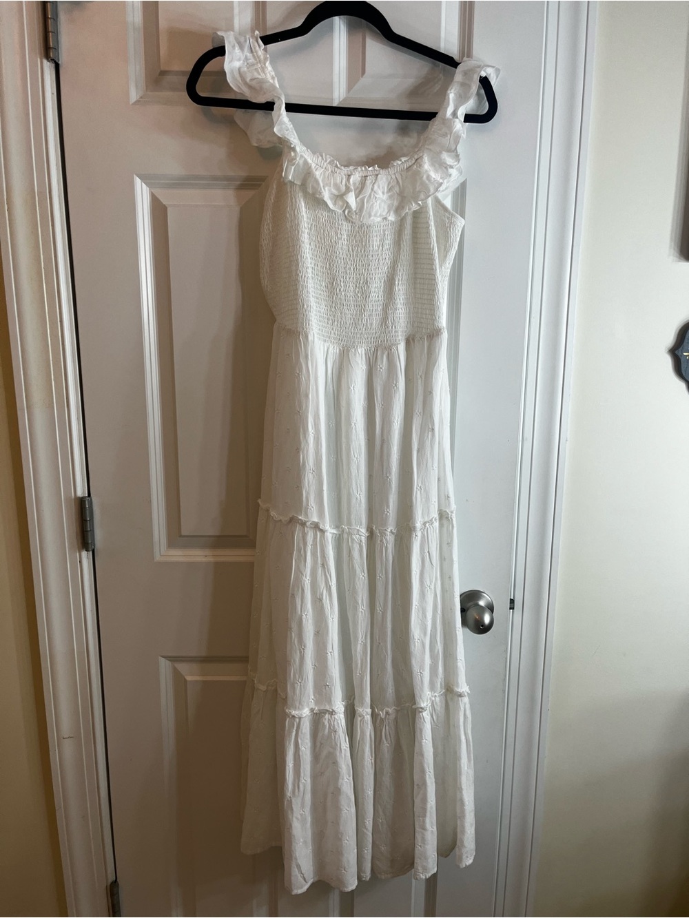 Old Navy White Ruffled Tiered Maxi Dress with Smocked Bodice